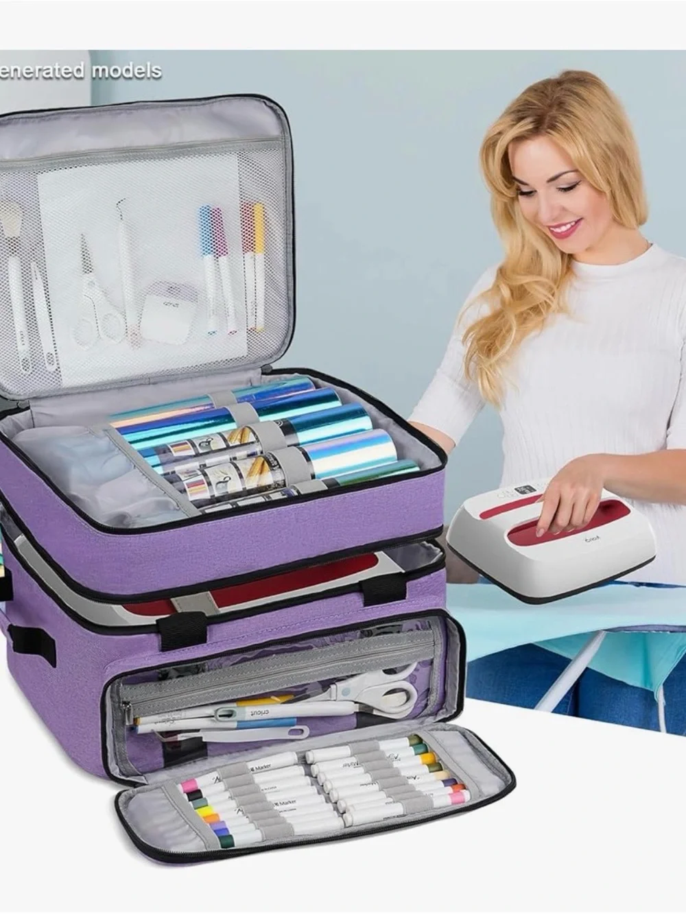 Pink Cricut heat press Storage Case with Dual Layers and Carry Handle